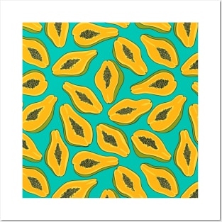 Papaya slices on turquoise Posters and Art